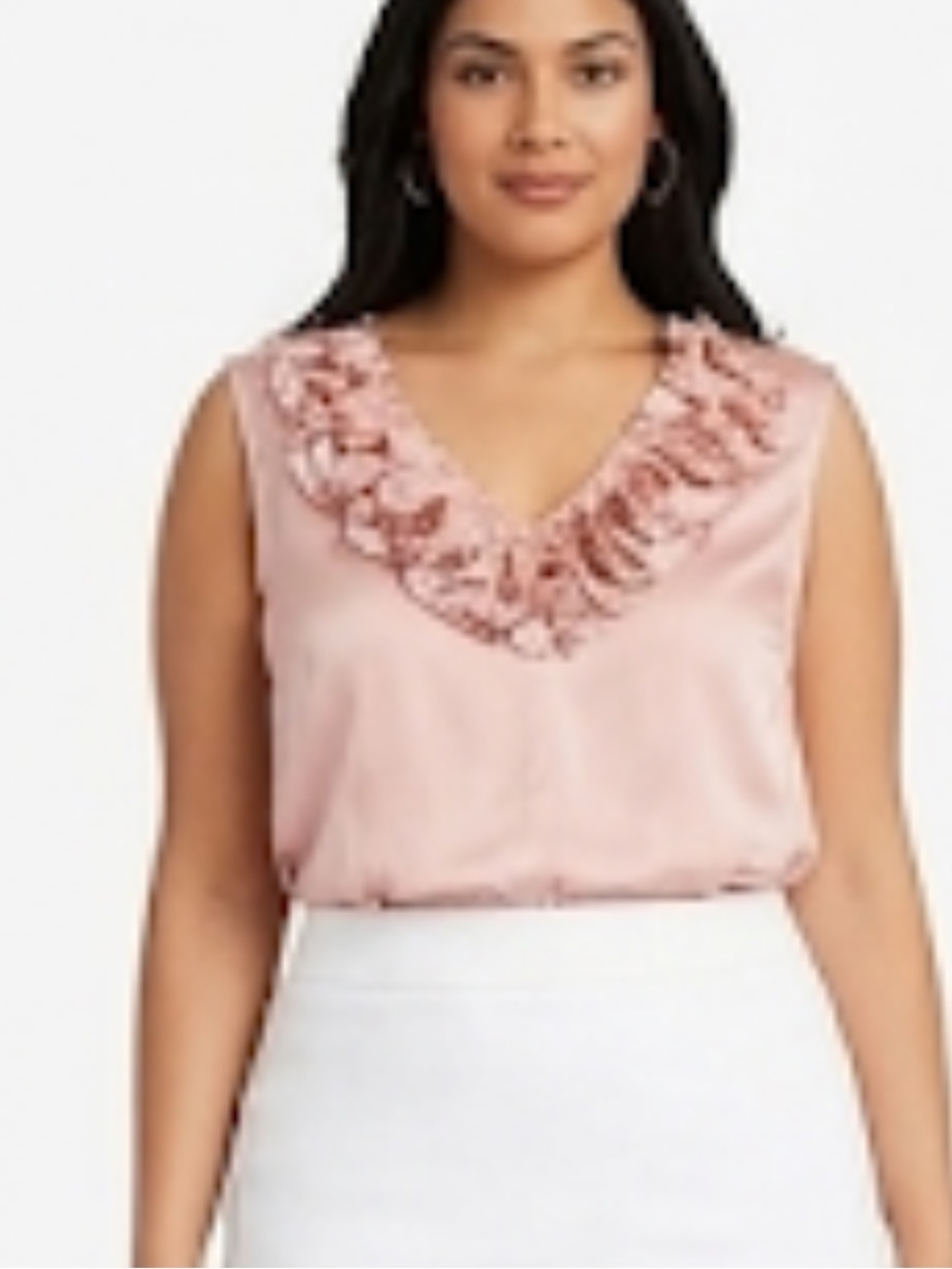 Elle sleeveless V neck swirl flowers details around neck line size M